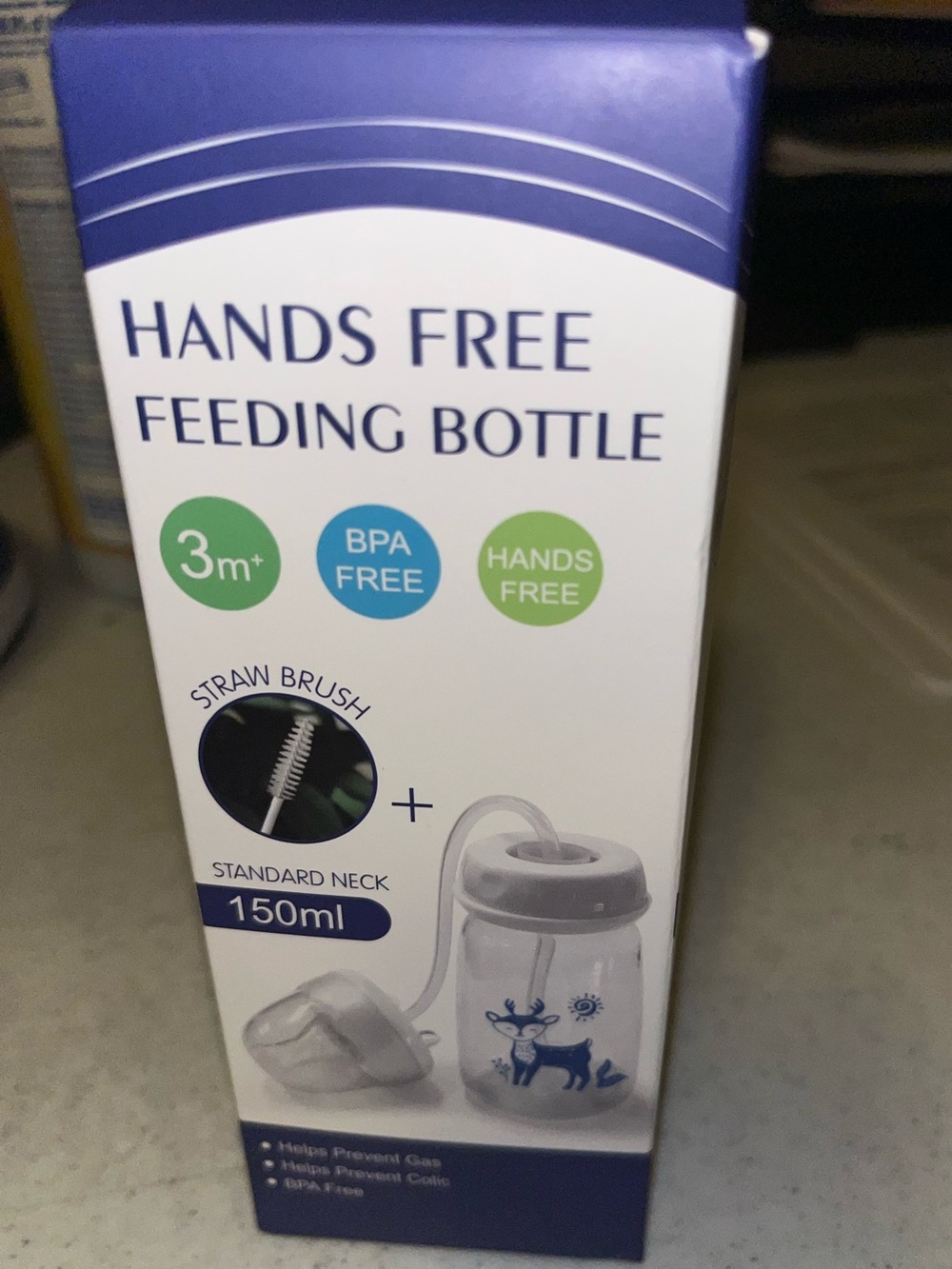 Hands Free Feeding Bottle 150ml - White/Blue